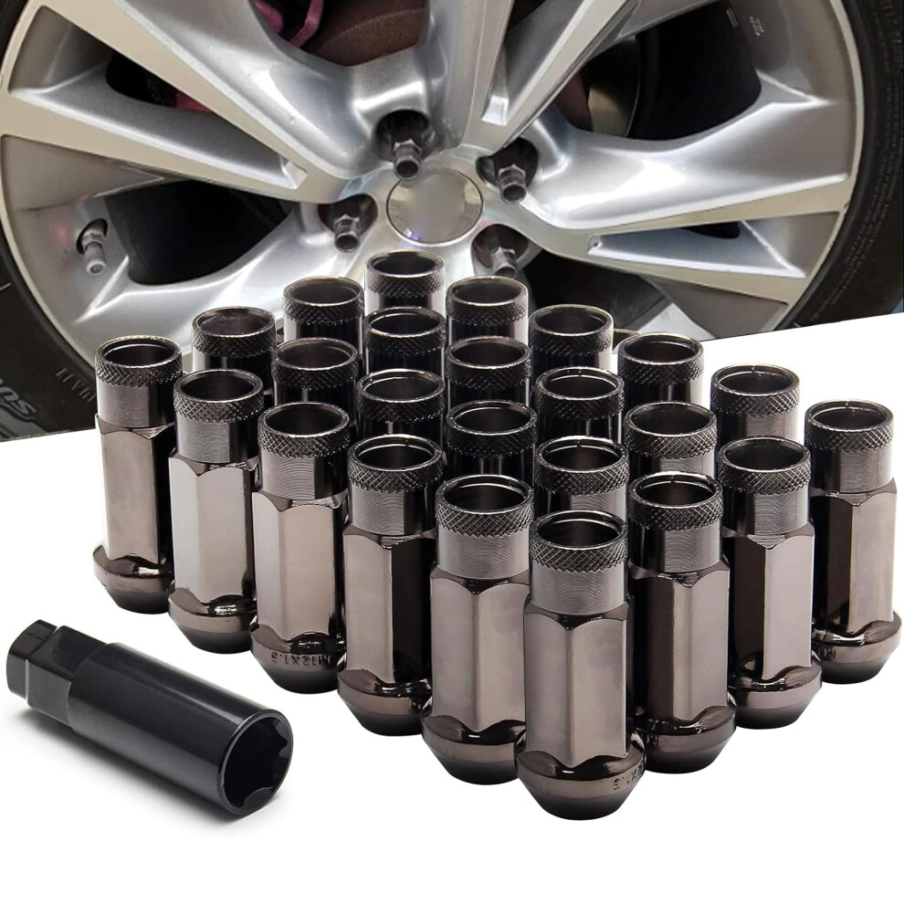 24Pcs M12x1.5 Extended Wheel Lug Nuts Cold Forged Steel Titanium Finish Corrosion Resistant 9070919162299