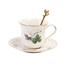 Porcelain Tea Cup and Saucer Set with Ergonomic Curved Design, Light Grey Ceramic Coffee Cup