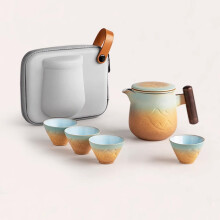 Travel Tea Set Ceramic Chinese Style with Teapot and 4 Cups Easy Clean Glaze for Home or Travel