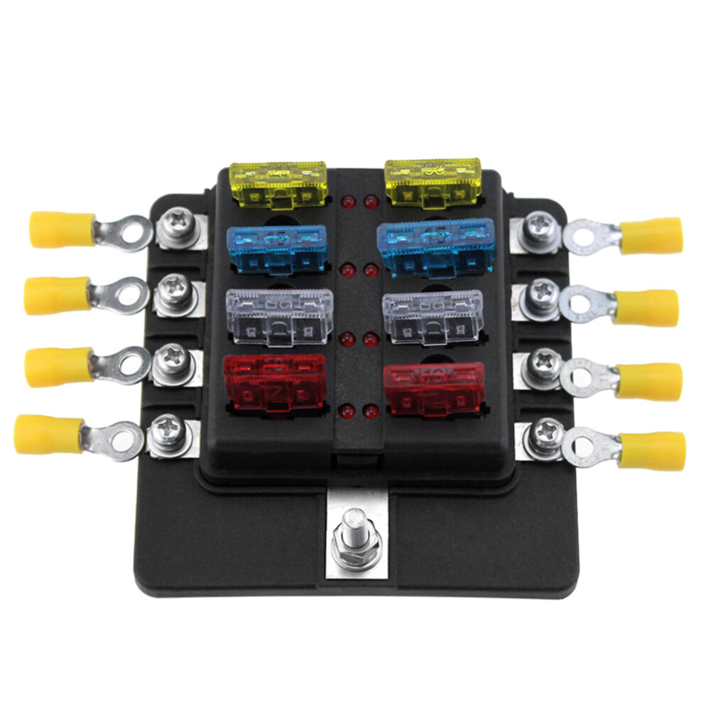8 Way Blade Fuse Distribution Box With Led Indicator 10 Fuses 12V/24V Vehicles 8411382807897