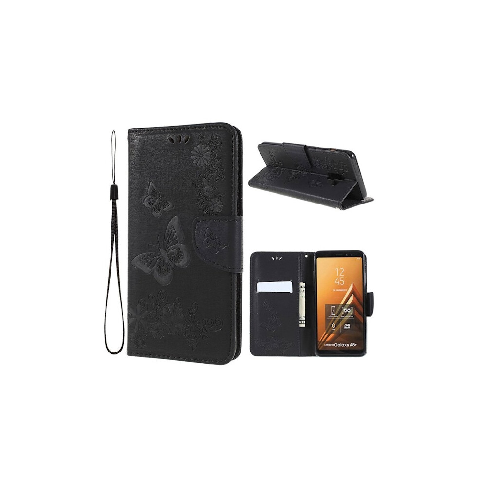 Butterfly Leather Compatible With Samsung Galaxy A8 (2018) Case - Black 9389440594098