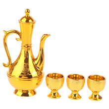 Elegant Gold Tea Serving Set with Coffee Pot and 3 Cups for Wedding and Home Dining