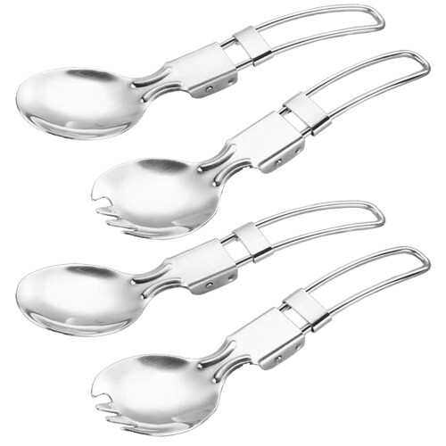 8 Pcs Stainless Steel Folding Spoon Foldable Fork Flatware and Camping Spork Portable 304