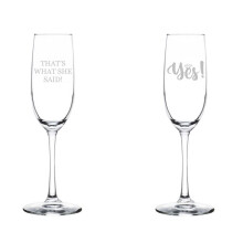 Set of 2 Glass Champagne Flutes Sparkling Wine Glasses Gift Yes & That's What She Said Engagement (8 oz Stemmed)