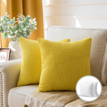 Soft Corduroy Corn Striped Velvet Series Decorative Throw Pillow, 22" x 22", Yellow, 2 Pack