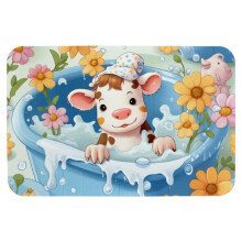16x24in Baby Shower Cow Memory Foam Bathroom Rug, Machine Washable, Non-Slip, Quick Dry, Soft & Absorbent Bath Mat - Compatible with Leathaire