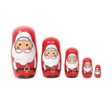 5Pcs Painted Nesting Doll Perfect Gifts Wood Santa Claus Pattern Stacking Doll Toy for Kids