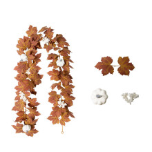 Ruhiku GW Fall Garland with Pumpkin, Berries & Maple Leaves, 5.74ft Artificial Vine Garland, Autumn Thanksgiving Decor for Home, Wedding, Fireplace
