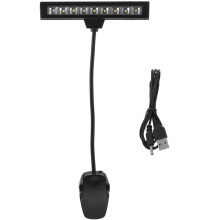 Clip on Music Light Stand 9 LED Orchestra Lamp Piano Light Fully Adjustable Music Stand Lamp with Power Cable (Without Batteries, Black)