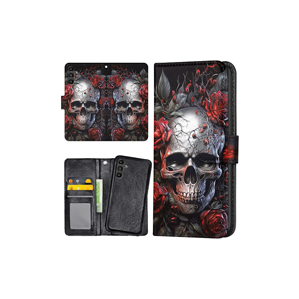 Compatible With Samsung Galaxy A55 5G - Wallet Case/Case Skull Roses 9389440731998