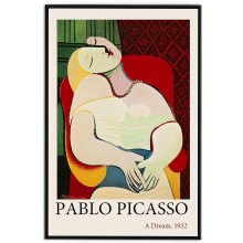Abstract Canvas Wall Art: "The Dream, 1932" by Pablo Picasso - 16"x24" Black Unframed Print for Living Room, Bedroom, Office