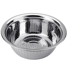 Hariumiu Stainless Steel Holes Washing Rice Sieve Strainer Fruits Vegetable Drain Bowl-Silver,24cm