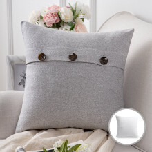 Phantoscope Farmhouse Series Cotton Blend Decorative Throw Pillow with Triple Button, 18" x 18", Light Grey, 1 Pack