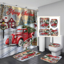 Orchip 4-Piece Christmas Bathroom Sets with Shower Curtain, Bath Mat, Toilet Lid Cover, and Rug