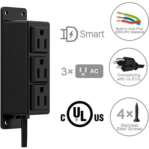 Surface Mounted Power Strip 3 AC Grounded Outlets Mountable Power Strip Socket Adapt to Deak Conference Table Wall 2