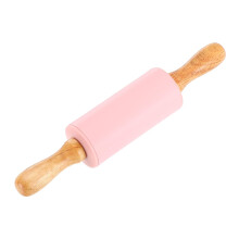 4 Inch Silicone Rolling Pin Small Dough Roller with Wooden Handle for Pizza Pastry Fondant Pink