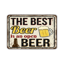 (Aluminum metal) The Best Beer Is An Open Beer Sign Brewery Pub Bar Vintage Style Size: 8 x 12 Inch