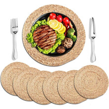 Gixusil 8 Pack 13.8" Round Woven Placemats, Natural Water Hyacinth Braided Table Mats, Rustic Rattan Chargers for Dining Table
