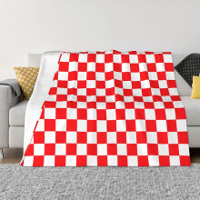 Red and White Checkered Throw Blanket Soft Couch Cover 60"X50" Flannel Fleece Blankets Adults Simple Style Pattern for Bed Sofa Travelling Camping