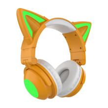 JunYeShi Foldable LED Bluetooth 5.0 Headphones, Colorful Cat Ear Lights, 4-inch Earmuffs, Mic, AUX, 11.8" Cable