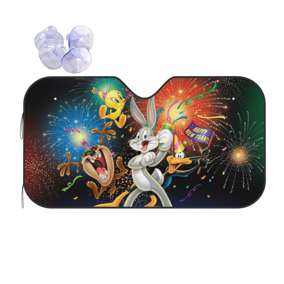 Looney Tunes Reflector Windshield Sunshade, Compatible With Most Cars. Foldable Reflective Polyester Shield Blocks Heat And Sun, Protects Interior. 9389440739215