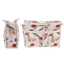 Elegant Red Flower Knit Bag with Wooden Handle for All Your Supplies