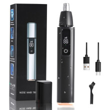 Nose Hair Trimmer with 10000RPM Motor, Waterproof Blades and LCD Display, USB Rechargeable for Men and Women, Black