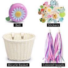 Kids Bike Basket, Wicker Basket, Handlebar Bicycle Basket for Girls with Bike Bell, Streamers, Stickers Bike Decoration Accessories Set