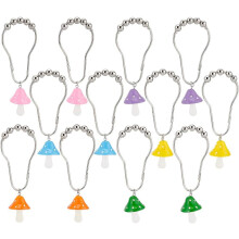 12 Pcs Mixed Color Iron Shower Hooks with Mushroom Resin Pendants, Decorative Metal Curtain Rings for Bathroom