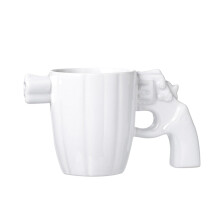 Revolver Mug Ceramic White, 3D Cool Design Coffee Tea Cup, compatible with coffee & tea, Personalized Porcelain Gift for Men Women
