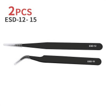 2Pcs ESD Anti-Static Stainless Steel Tweezers Precision Industrial Repair Tools