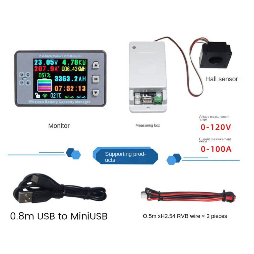 Vac8810f 2.4 Inch Wireless Voltage Meter+Measurement Box+Case Coulometer Capacity Power Detector 120V 100A Monitor 9110895434376