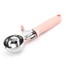 Ice Cream Scoop Stainless Steel 2 in 1 with Pressable Fruit Spoon Easy Release Pink