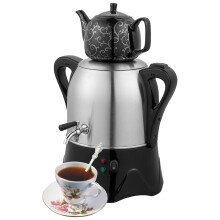Turkish Tea Maker 3L Stainless Steel Electric Samovar with 1L Ceramic Teapot and Keep Warm Function