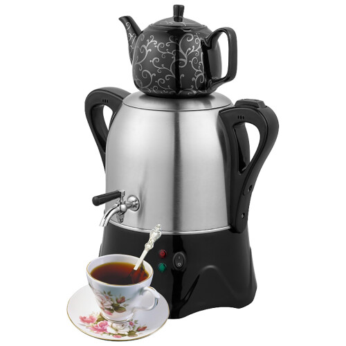Turkish Tea Maker 3L Stainless Steel Electric Samovar with 1L Ceramic Teapot and Keep Warm Function
