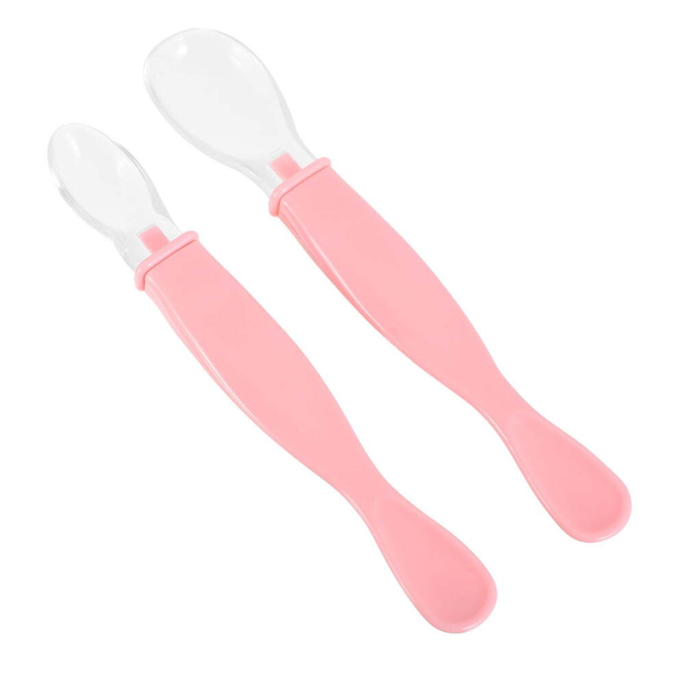 2pcs Silicone Baby Feeding Spoon Set with Ergonomic Grip for Toddler Self Feeding