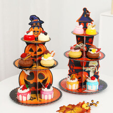 SUSUchens Halloween 3 Tier Cupcake Stand Tiered Pumpkin Ghost Cake Holder Dessert Tower Table Display Prop for Birthday Party Decoration Style A