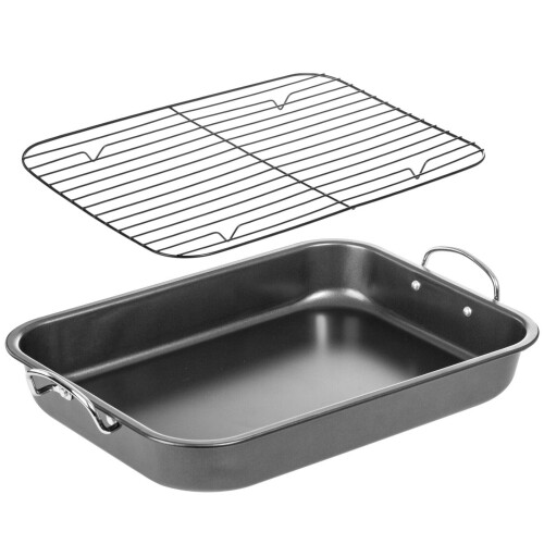 Roasting Ran With Flat Rack - 15 1/2" X 11 1/2" Roaster Pan Set 1
