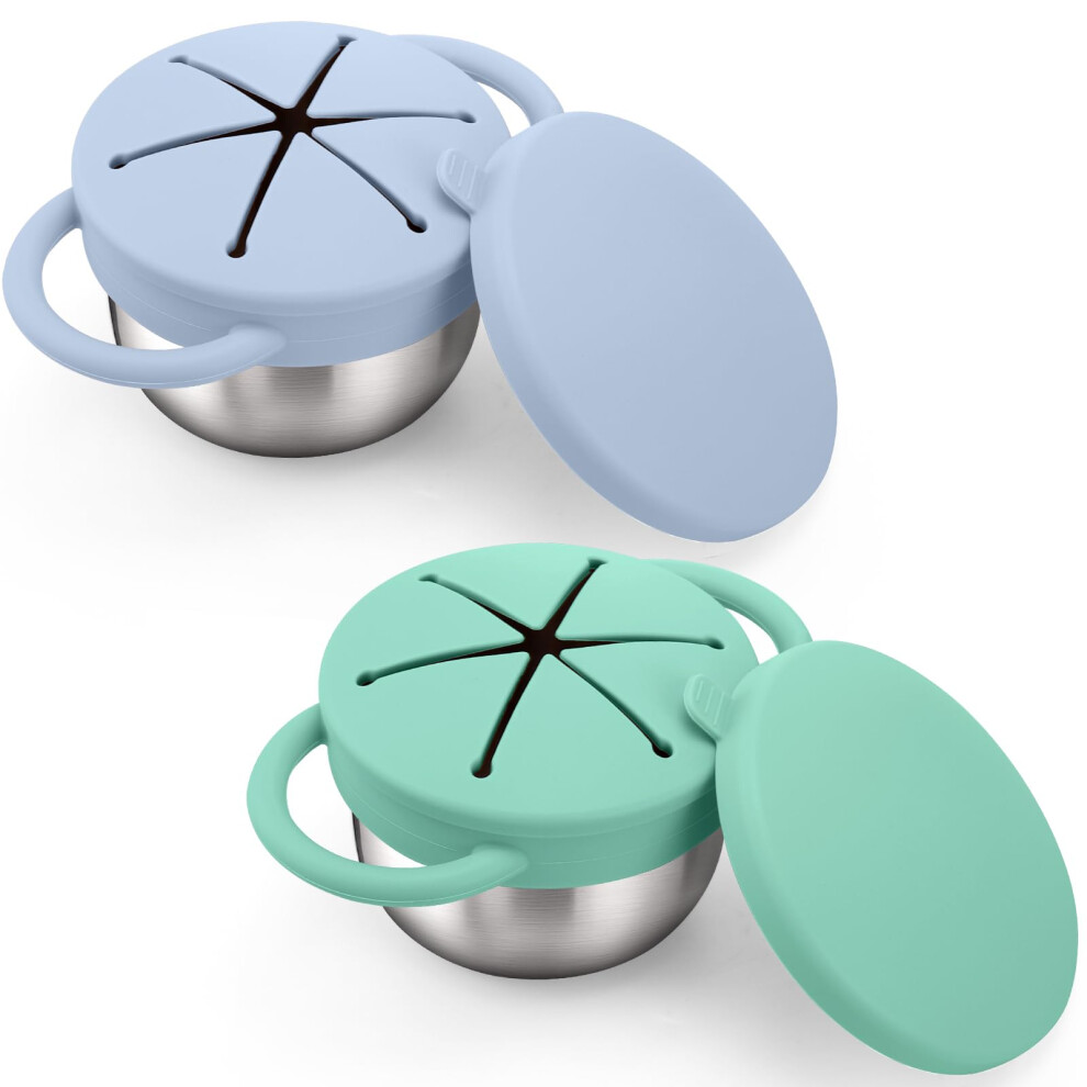 2 Pack Stainless Steel Toddler Snack Cups with SpillProof Silicone Lid, 9oz Baby Snack Containers