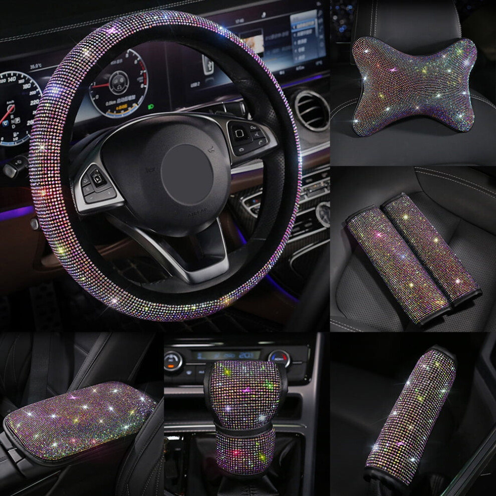 Windfall Luxury Rhinestones Crystal Colorful Car Seat Belt Cover Pad Steering Wheel Cover Auto Interior Accessories 9110895437308