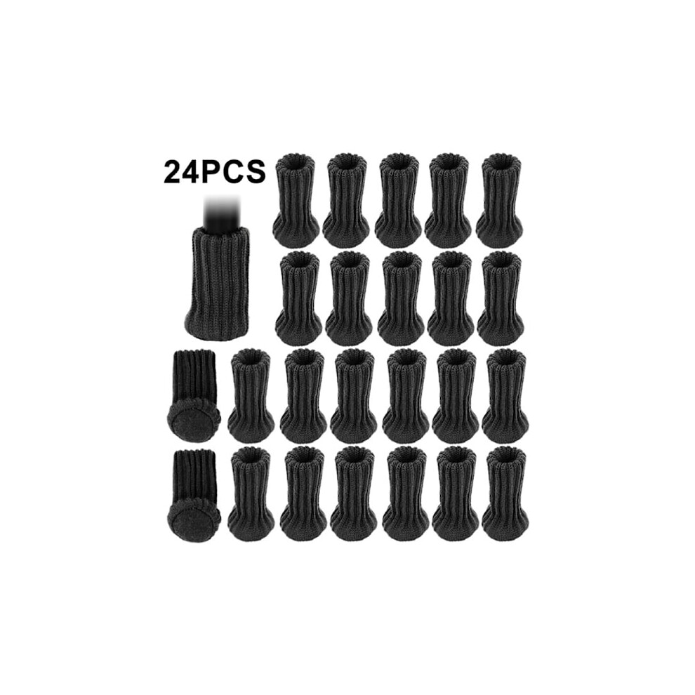 24Pcs Knitted Chair Leg Socks Furniture Floor Protector Covers Black 9110895438299