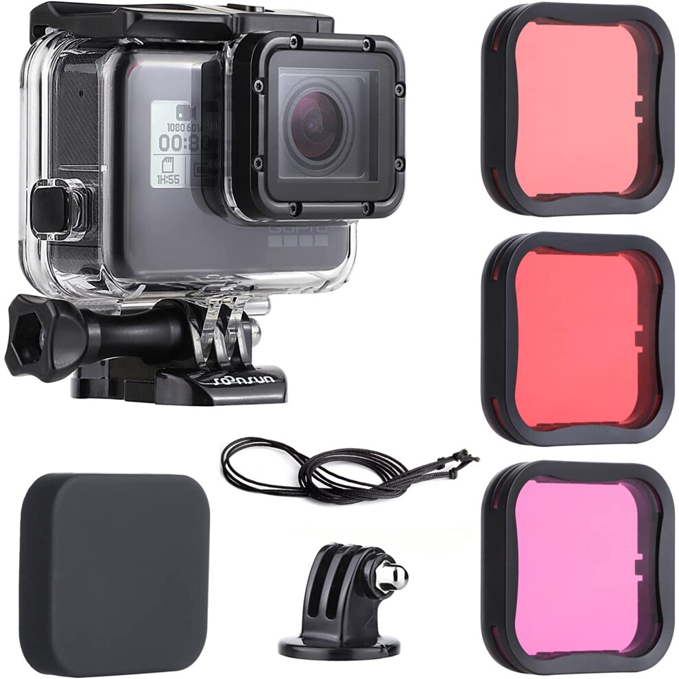 45M Underwater Waterproof Dive Housing Case With 3-Pack Dive Filters For Gopro Hero 5 6 7 Hero (2018) - Black 9110895441701