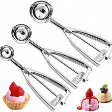 Stainless Steel Ice Cream Scoop and Cookie Scoop Set with Easy Release Trigger, 3 Sizes