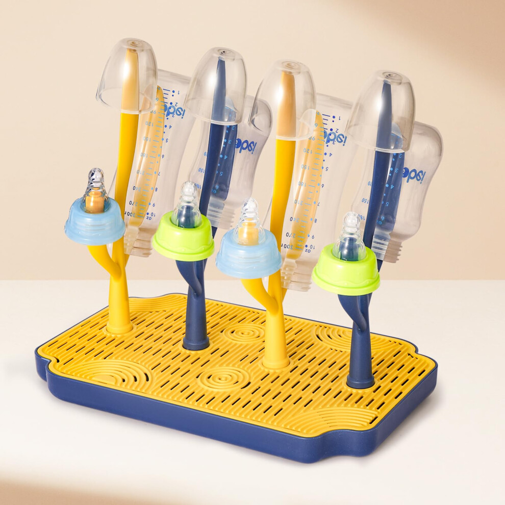 Baby Bottle Drying Rack With Drip Tray, Spacesaving Countertop Organizer For Bottles Cups Nipples Yellow/Blue