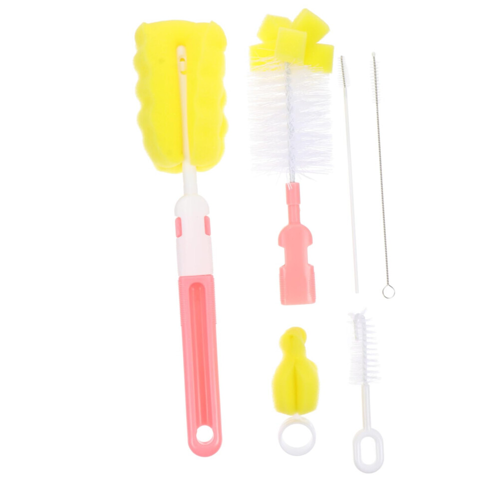 6Piece Baby Bottle Cleaning Brush Set with Sponge and Bristle for Newborn Feeding