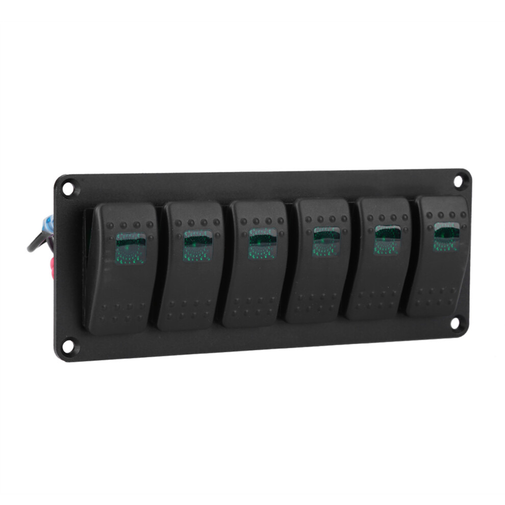 Marine Grade 6 Gang Green Led Rocker Switch Panel For 12V-24V Car Rv Boat 9341382815730