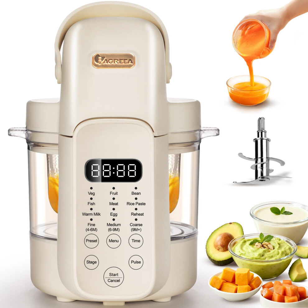 Baby Food Maker Steamer and Blender with BPA Glass Bowl, Adjustable Texture Control