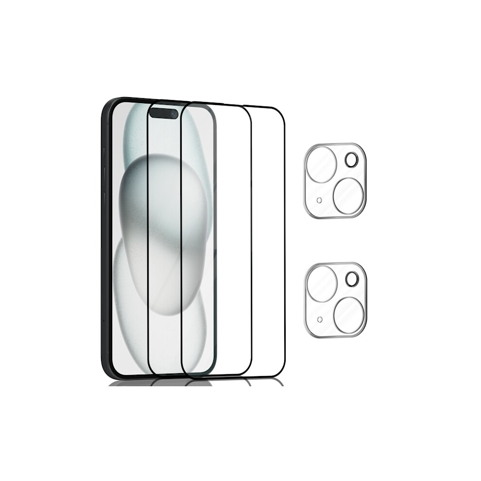 2-Pack Compatible With Iphone 15 Screen Protector & 2-Pack Lens Protector - Tempered Glass 9H - Super Quality 3D 9389440749511