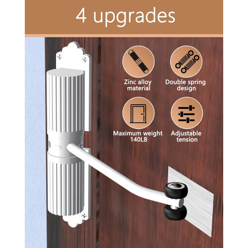 Automatic Door Closer Adjustable Self Closing Heavy Duty for Home Easy Install White 140LB 1