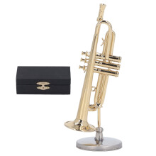 Mini Musical Instrument Trumpet Replica Collectible Figurines Brass Miniature Model With Stand And Case Polished Gold Plating Surface Sturdy Brass Con